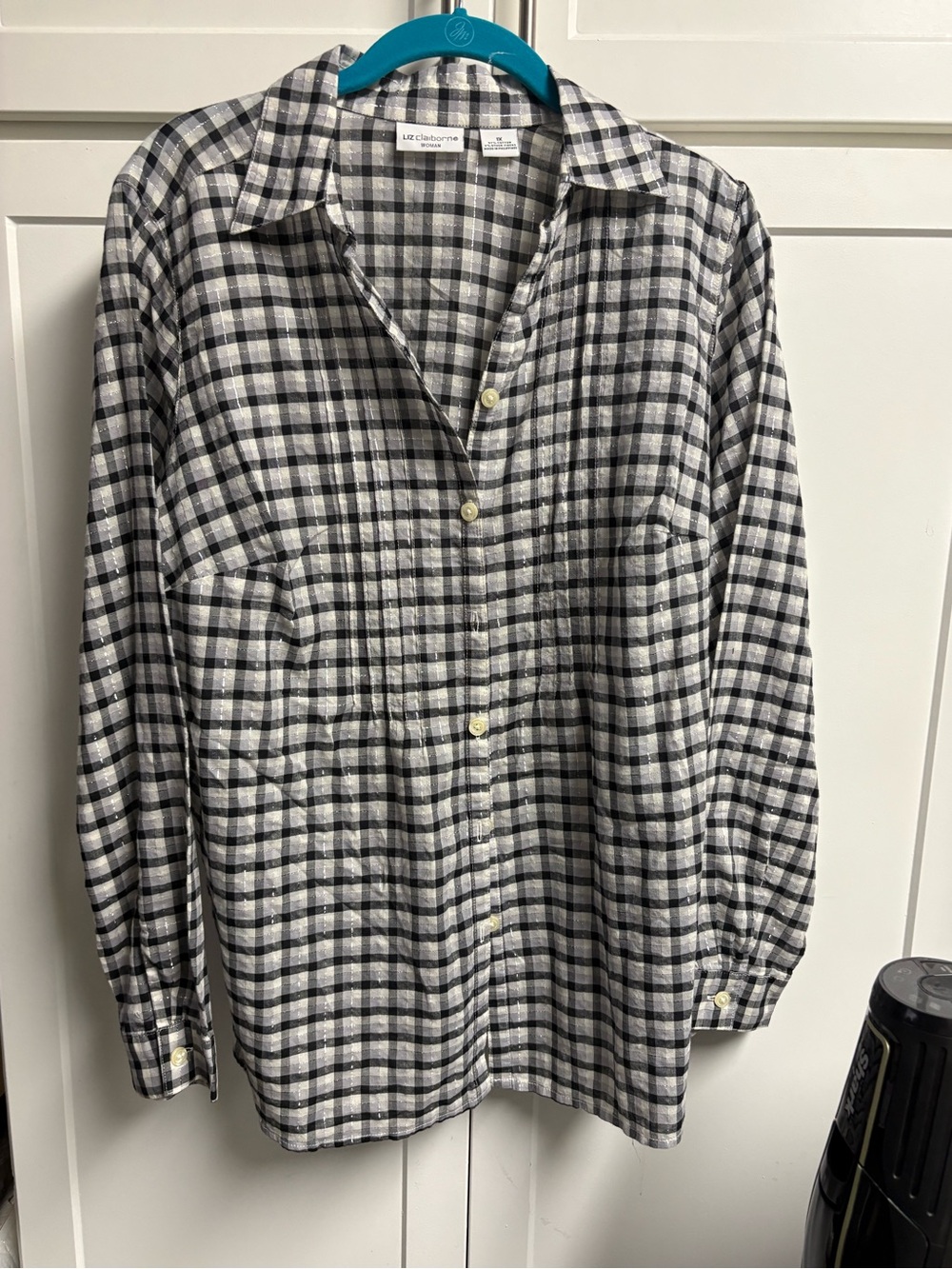 Liz Claiborne Black and White button down Gingham Shirt Sz 1X
